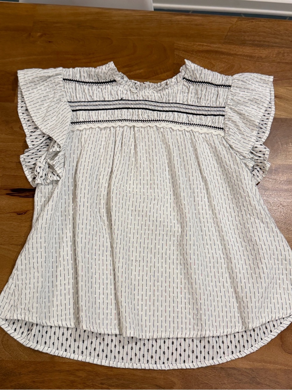 MINE Black & White Embroidered Flutter Sleeve Top - Size Medium